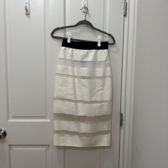 MILLY white Sheer Stripe Fil Coupe Midi Skirt - Picture 1 of 4